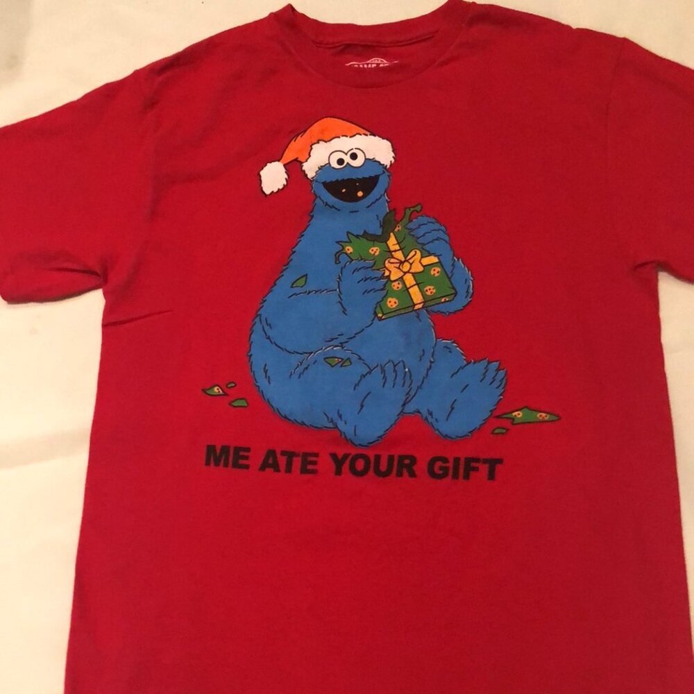 T-Shirt 123 Sesame Street Christmas Cookie Monster mens new size M 38-40" cotton